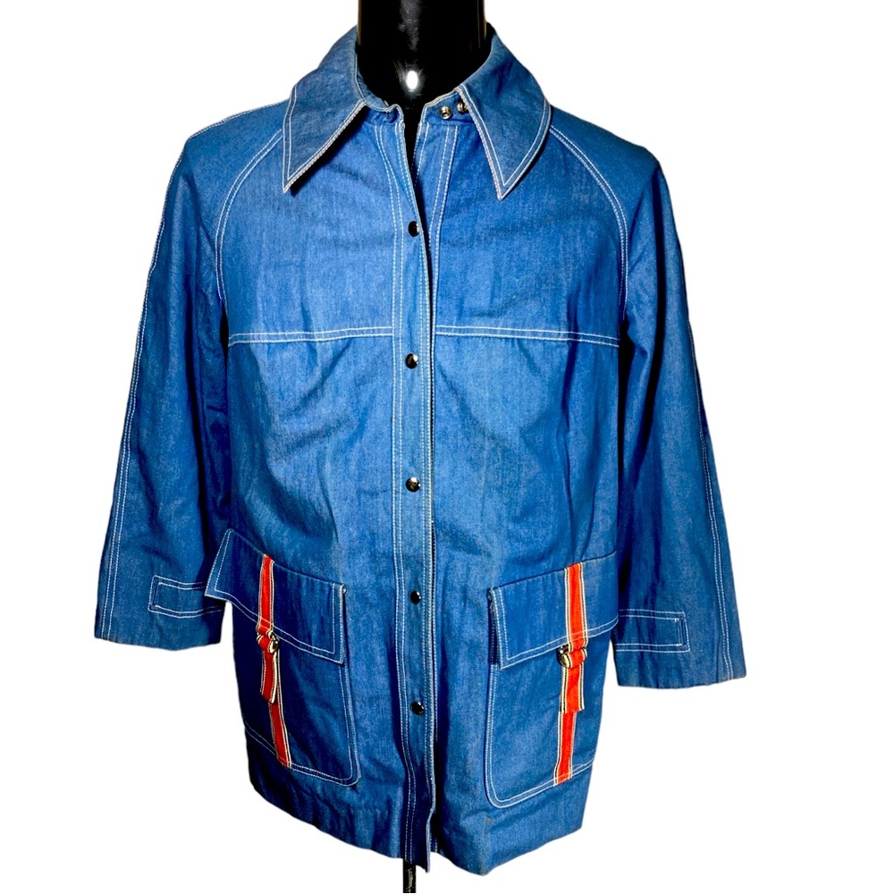 Stylish Blue Military Field Jacket with Orange Accents
